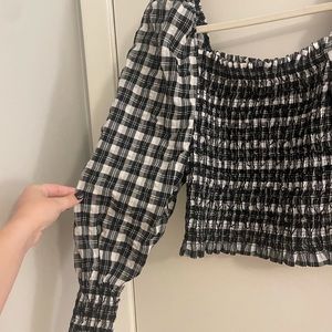 Puff Sleeve Smocked Black and White Top